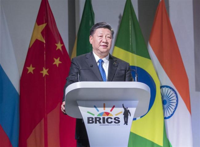 Chinese President Xi Jinping delivers a speech titled "Keeping Abreast of the Trend of the Times to Achieve Common Development" at the BRICS Business Forum in Johannesburg, South Africa, July 25, 2018. [Photo: Xinhua]