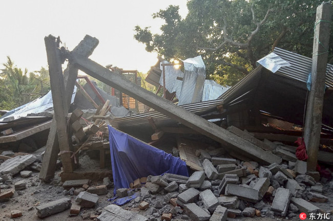 A collapsed house after an earthquake struck in Lombok, West Nusa Tenggara, Indonesia, 29 July 2018. [Photo: IC]