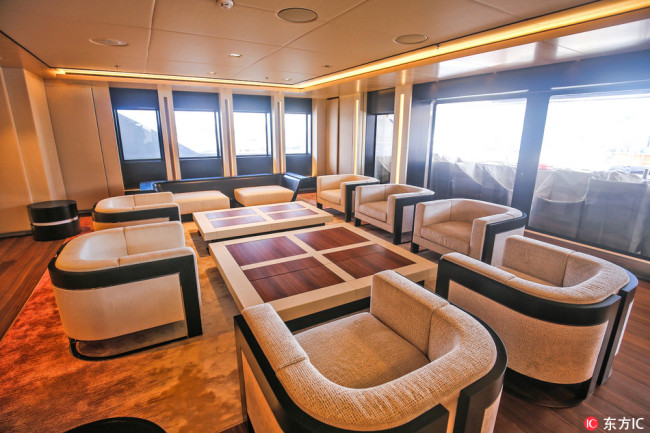 Interior view of "Illusion Plus," the largest mega yacht built in China, August 12, 2018. [Photo: IC]