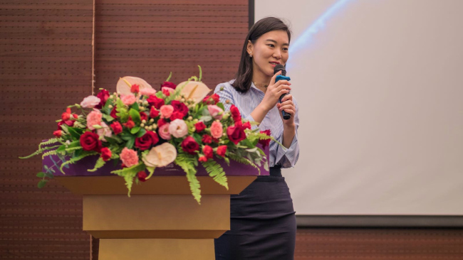 Cao Shenshen, Director of Tencent's Product Policy Department, speaks at the IMUSE opening ceremony in Beijing on August 14th, 2018.  [Photo provided to China Plus]