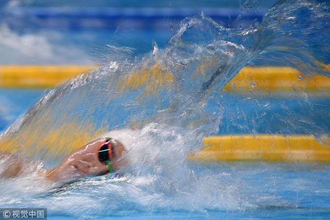 China's Sun Yang competes in the final of the men's 800m freestyle swimming event during the 2018 Asian Games in Jakarta on Aug 20, 2018. [Photo:VCG]