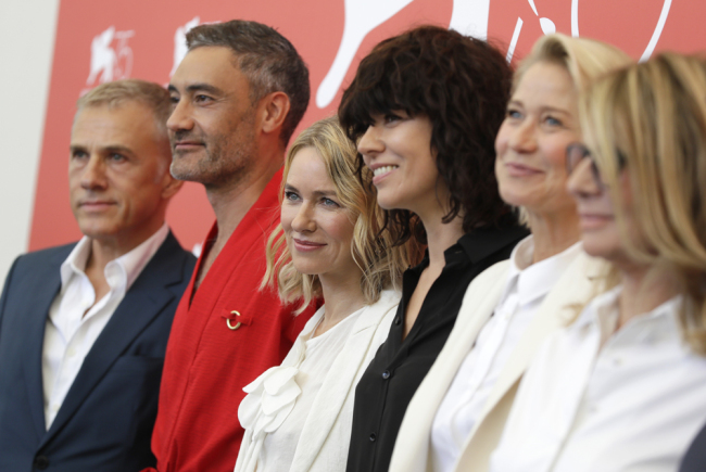 Jury members Christoph Waltz, from left, Taika Waititi, Naomi Watts, Malgorzata Szumowska, Trine Dyrholm and Nicole Garcia pose for photographers at the photo call for the Jury at the 75th edition of the Venice Film Festival in Venice, Wednesday, Aug. 29, 2018. [Photo: AP/Kirsty Wigglesworth]