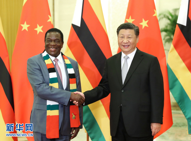 Chinese President Xi Jinping meets with Zimbabwean President Emmerson Mnangagwa in Beijing on Wednesday, September 05, 2018. [Photo: Xinhua]