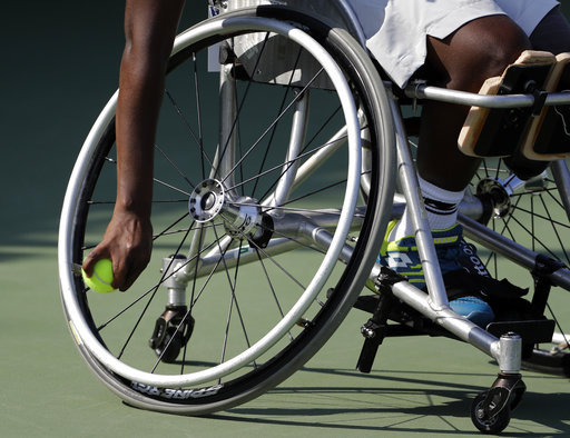Kgothatso "KG" Montjane maneuvers her wheelchair during a practice session for the wheelchair competition at the U.S. Open tennis tournament, Wednesday, Sept. 5, 2018, in New York. [Photo: AP/Darron Cummings]