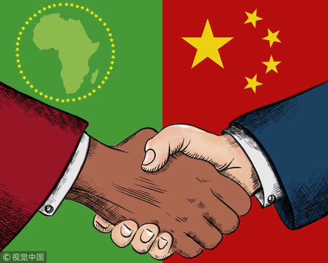 Catoon depicts cooperation between China and Africa cooperation. [Photo:VCG] 