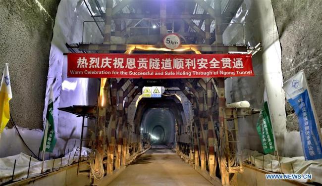 Photo taken on Sept. 24, 2018 shows the interior of the Ngong tunnel of the Standard Gauge Railway (SGR) in Nairobi, capital of Kenya. [Photo: Xinhua]