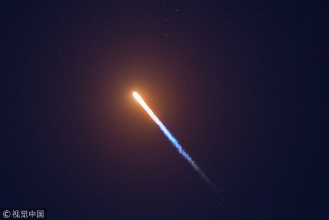 The SpaceX Falcon 9 rocket launches from Vandenberg Air Force Base carrying the SAOCOM 1A and ITASAT 1 satellites, as seen on October 7, 2018 near Santa Barbara, California. [Photo: VCG]