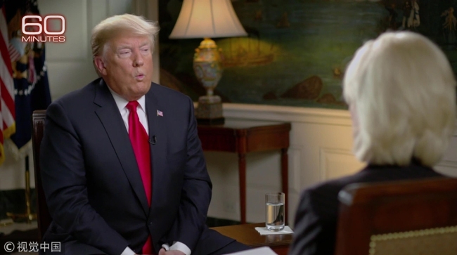U.S. President Donald Trump sits down with journalist Lesley Stahl during the 60 Minutes interview in Los Angeles on October 14, 2018. [File photo: CBS/BACKGRID]