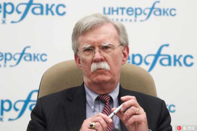 US National Security Adviser John Bolton during a press conference on his visit to Moscow, Russia, October 23, 2018. [Photo:IC]