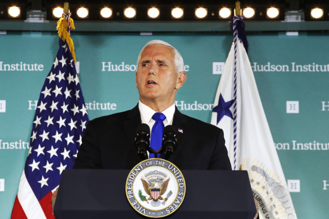 U.S. Vice President Mike Pence speaks at the Hudson Institute in Washington, Oct. 4, 2018. [Photo: AP/Jacquelyn Martin]