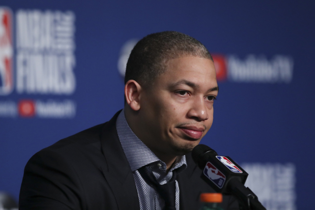 Cleveland Cavaliers coach Tyronn Lue speaks during a news conference following Game 4 of basketball's NBA Finals against the Golden State Warriors, Friday, June 8, 2018, in Cleveland. The Golden State Warriors defeated the Cavaliers 108-85 to sweep the series and win the championship. [Photo: AP]