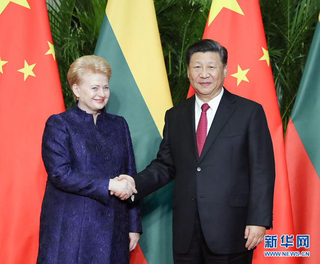Chinese President Xi Jinping meets with Lithuanian President Dalia Grybauskaite ahead of the first China International Import Expo (CIIE) in Shanghai, November 5 2018. [Photo：Xinhua]