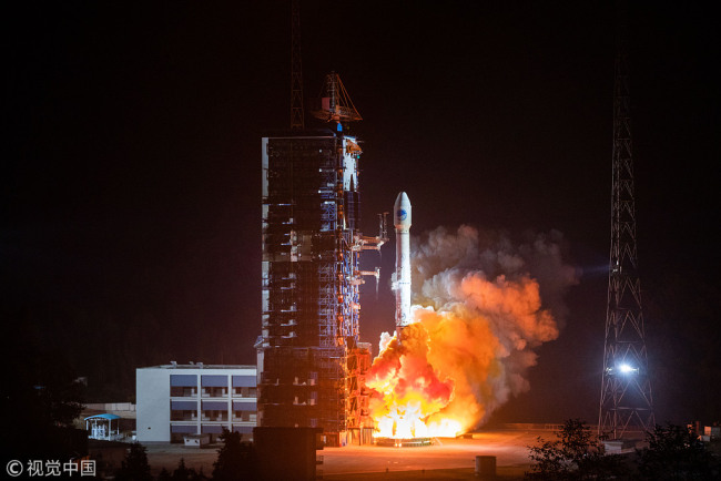 Two new satellites of the BeiDou Navigation Satellite System are sent into space on a Long March-3B carrier rocket from the Xichang Satellite Launch Center in Sichuan Province, November 19, 2018. [Photo: VCG]