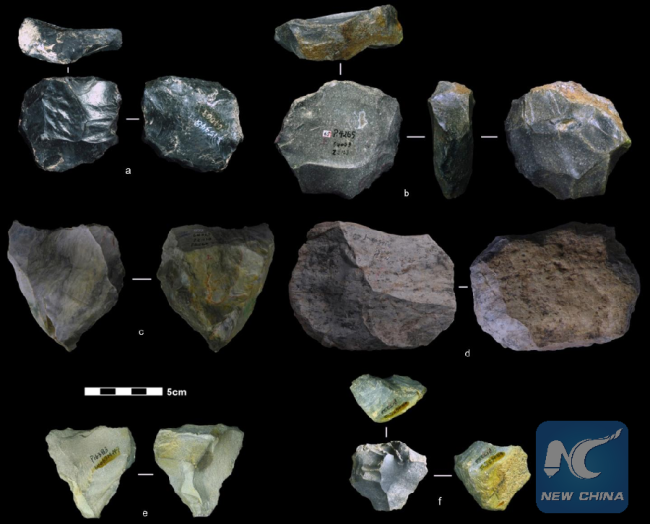 These artifacts found in China are among the nearly four dozen that reflect the Levallois technique of toolmaking. In a paper published Nov. 19 in Nature, researchers date these artifacts to between 80,000 and 170,000 years ago. [Photo: Xinhua]