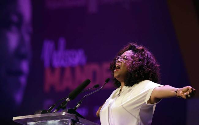 Oprah Winfrey gives her speech after paying tribute to Nelson Mandela and promoting gender equality at an event at University of Johannesburg in Soweto, South Africa, Thursday, Nov. 29, 2018. [Photo: AP]  