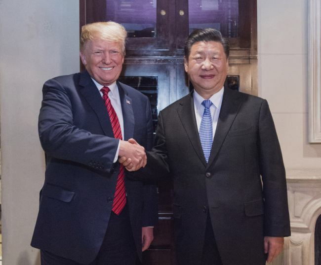 Chinese President Xi Jinping (R) meets with his U.S. counterpart Donald Trump in Buenos Aires, Argentina, Dec. 1, 2018. [Photo: Xinhua/Li Xueren]