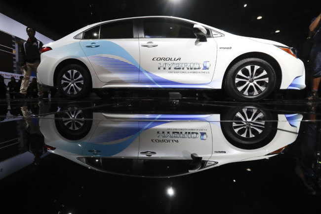 A 2019 Toyota Corolla Hybrid is shown during the Los Angeles Auto Show on Wednesday, Nov. 28, 2018, in Los Angeles.[Photo:AP]
