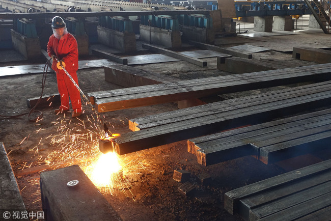 Photo taken on November 14, 2018 shows a steel workshop in Dalian, northeast China’s Liaoning province. [Photo: VCG]