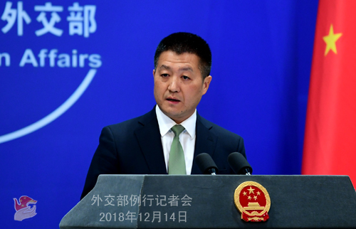 Foreign Ministry Spokesperson Lu Kang speaks at the daily press briefing on December 14, 2018. [Photo: fmprc.gov.cn]