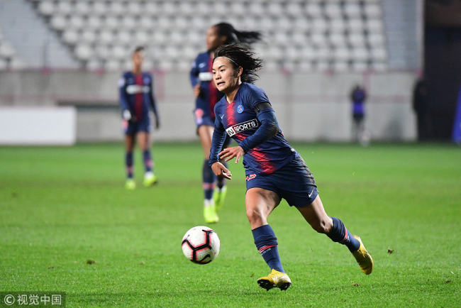 Shuang Wang of PSG during the Division 1 Feminine match between Paris Saint Germain and Metz on December 16, 2018 in Paris, France. (Photo: VCG/ Provided by Getty Images/ Dave Winter]