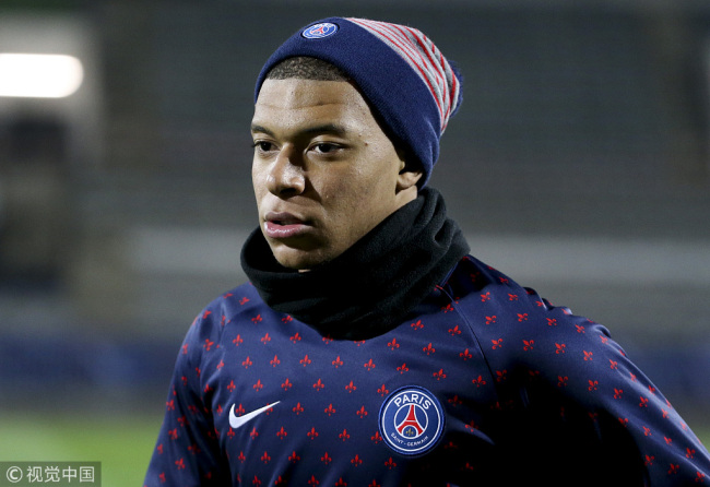 Kylian Mbappe of PSG during the French Cup (Coupe de France) match between GSI Pontivy and Paris Saint Germain (PSG) at Stade du Moustoir on January 6, 2019 in Lorient, France. [Photo: Getty Images via VCG/Jean Catuffe]