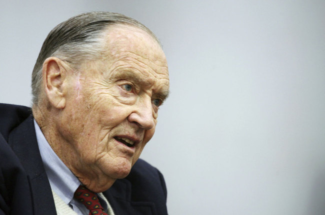 In this Tuesday, May 20, 2008, file photo, John Bogle, founder of The Vanguard Group, talks during an interview with The Associated Press, in New York. Vanguard announced Wednesday, Jan. 16, 2019, that John C. "Jack" Bogle has died at the age of 89. [File photo: AP/Mark Lennihan]