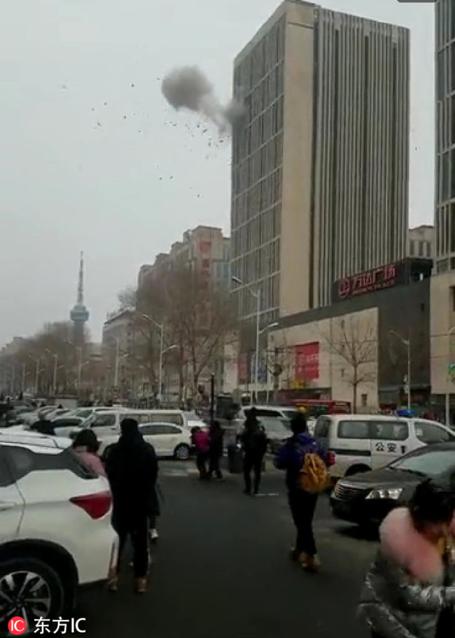 An apartment building explosion takes place in northeast China's Changchun City on Friday, Jan. 25, 2019. [Photo: IC]