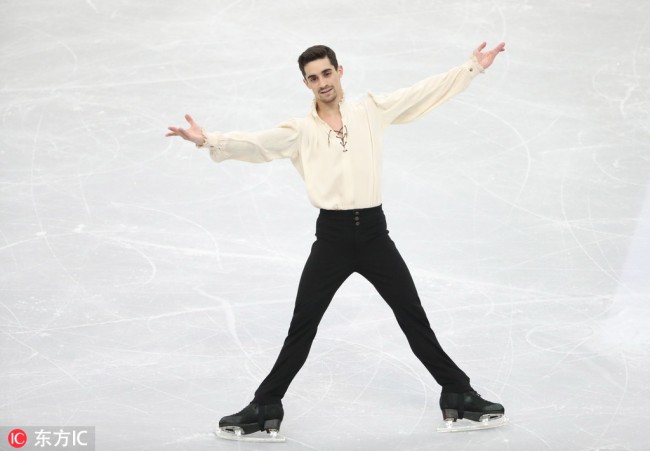 Javier Fernandez of Spain perform during the Men Free Skating program of the ISU European Figure Skating Championships in Minsk, Belarus, 26 January 2019. [Photo: IC]