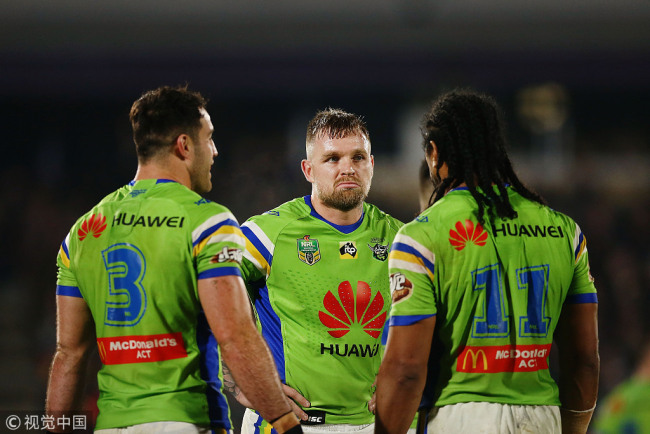 Blake Austin of the Raiders reacts during the round 25 NRL match between the New Zealand Warriors and the Canberra Raiders at Mt Smart Stadium on August 31, 2018 in Auckland, New Zealand. [Photo: VCG]