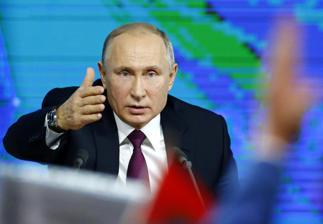 Russian President Vladimir gestures during his annual news conference in Moscow, Russia, Dec. 20, 2018. [File photo: AP/Alexander Zemlianichenko]