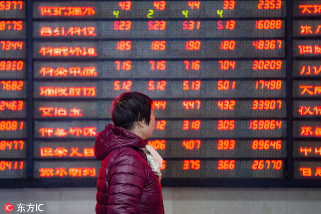 A Woman monitors stock prices at a brokerage house in Nanjing, Monday, Feb. 11, 2019. [Photo: IC]