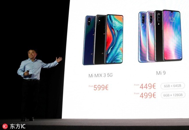 Senior Vice President of Strategic Cooperation at Xiaomi, Xiang Wang, speaks during the presentation of the new Xiaomi Mi 9 and the new Xiaomi Mi Mix 3 5G in an event held on the eve of the Mobile World Congress 2019 (MWC19), in Barcelona, Spain, February 24, 2019. [Photo: IC]