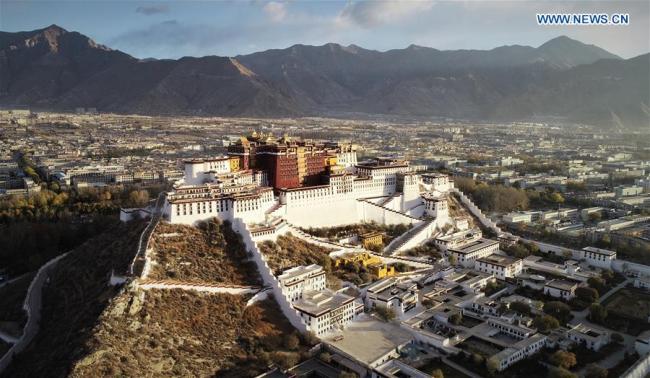 Aerial photo shows the Potala Palace in Lhasa, capital of southwest China's Tibet Autonomous Region, Nov. 15, 2018. [Photo: Xinhua/Purbu Zhaxi]