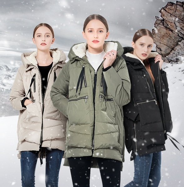A poster(海报 hǎibào) of the Orolay thickened down jacket on amazon.com [Screenshot: China Plus]