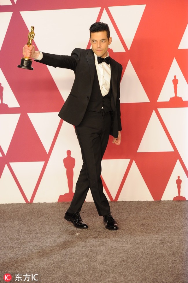 Rami Malek winner of Best Actor Oscar for Bohemian Rhapsody at the 91st Annual Academy Awards in the press room during at Hollywood and Highland ?on February 24, 2019 in Hollywood, California. [Photo: IC]