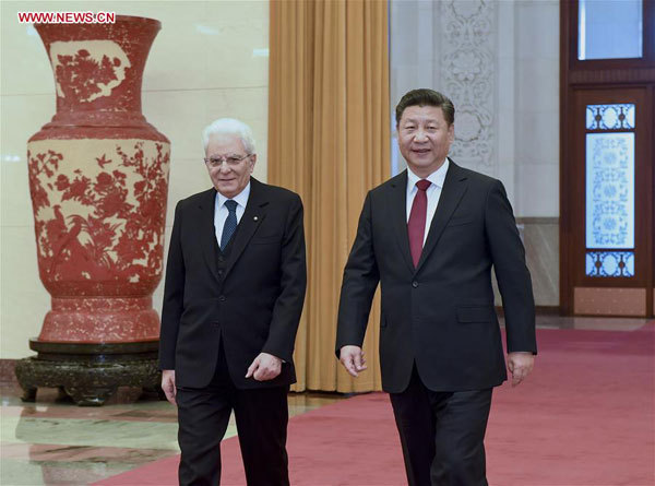 Chinese President Xi Jinping (front, L) holds a welcome ceremony for his Italian counterpart Sergio Mattarella before their talks in Beijing, capital of China, Feb. 22, 2017. [Photo: Xinhua]