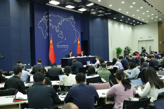 The Ministry of Foreign Affairs holds a press briefing on President Xi’s upcoming visits to Italy, Monaco and France on March 20, 2019 in Beijing. [Photo: China Plus]
