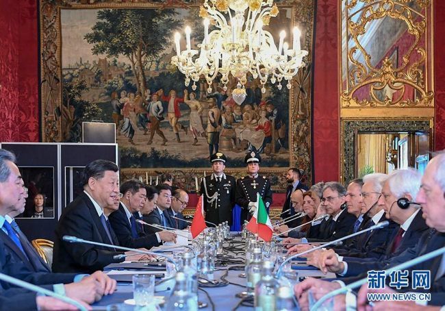 Chinese President Xi Jinping and his Italian counterpart Sergio Mattarella hold talks in Rome, Italy, March 22, 2019. [Photo: Xinhua]
