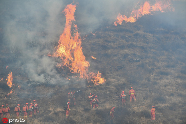 A forest fire breaks out in Qinyuan County, northern China's Shanxi Province, on March 29, 2019. [Photo: IC]