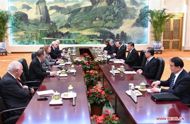 Chinese President Xi Jinping meets with The Elders delegation, led by its chair, former president of Ireland Mary Robinson, in the Great Hall of the People in Beijing, capital of China, April 1, 2019. [Photo: Xinhua/Rao Aimin]