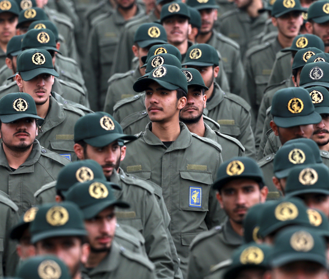 Iranian Revolutionary Guard members attend a ceremony celebrating the 40th anniversary of the Islamic Revolution, at the Azadi, or Freedom, Square in Tehran, Iran on Feb. 11, 2019. [Photo: AP/Vahid Salemi]