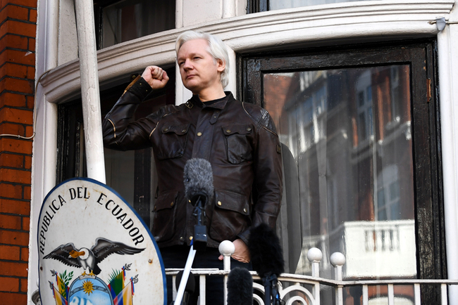 Wikileaks founder Julian Assange speaks on the balcony of the Embassy of Ecuador in London on May 19, 2017. [File photo: AFP]