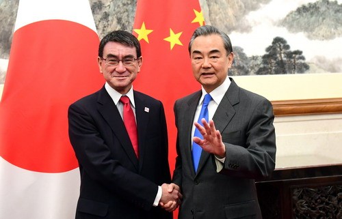 Chinese Foreign Minister Wang Yi meets with Japanese Foreign Minister Taro Kono in Beijing on April 15, 2019. [Photo: fmprc.gov.cn]