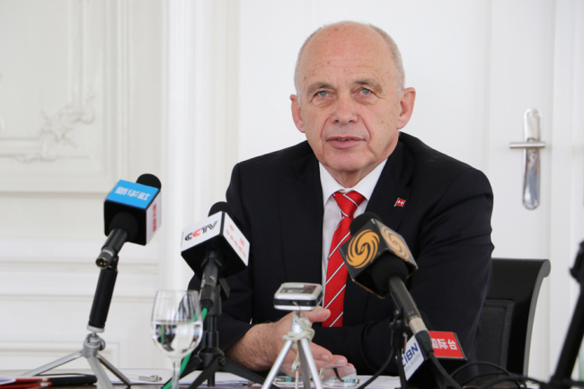 The President of the Swiss Confederation Ueli Maurer receives interview of Chinese media in Bern, Switzerlandon Apr 16, 2019, ahead of his visit to China. [Photo provided to China Plus]