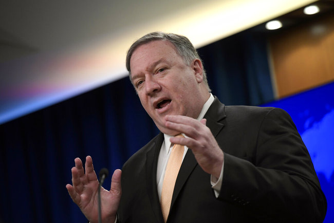 Secretary of State Mike Pompeo speaks during a news conference on Monday, April 22, 2019, at the Department of State in Washington. The Trump administration on Monday told five nations — Japan, South Korea, Turkey, China and India — that they will no longer be exempt from U.S. sanctions if they continue to import oil from Iran. [Photo: AP]