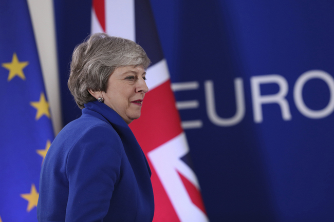 British Prime Minister Theresa May arrives for a media conference at the conclusion of an EU summit in Brussels, Thursday, April 11, 2019. [Photo: AP/Francisco Seco]