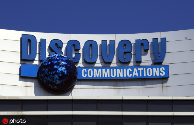 The Discovery Communications logo atop its headquarters in Silver Spring, Md. [File Photo: IC] 