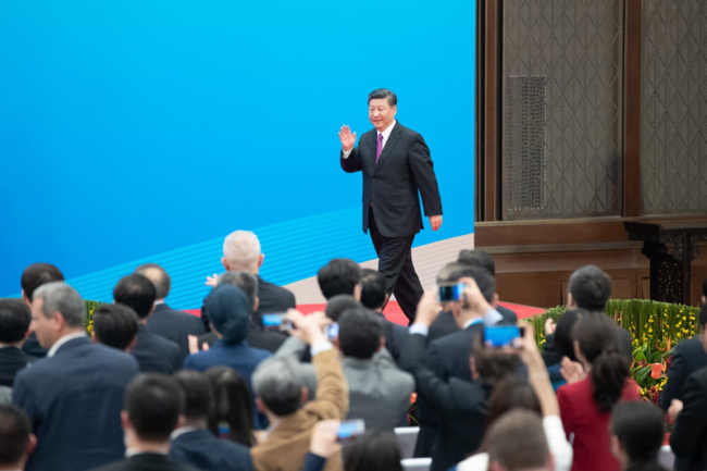 Chinese President Xi Jinping meets the press at the closing of the Second Belt and Road Forum for International Cooperation in Beijing on April 27, 2019. [Photo: Xinhua]