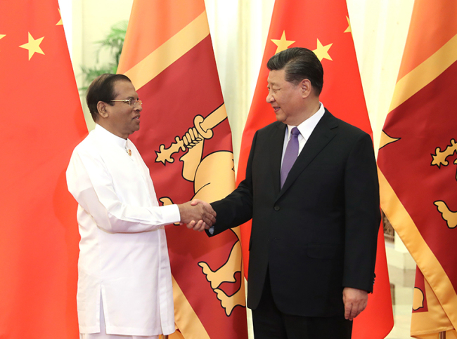 Chinese President Xi Jinping meets with Sri Lankan President Maithripala Sirisena in Beijing on May 14, 2019. [Photo: Xinhua]
