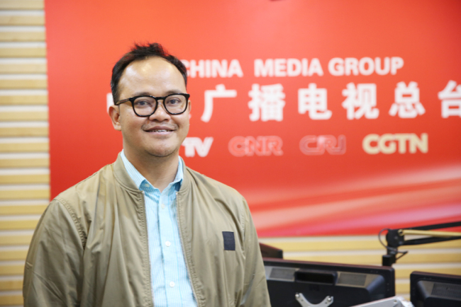 Gandhi Priambodo takes in interview from China Plus on April 17, 2019. [Photo: China Plus]